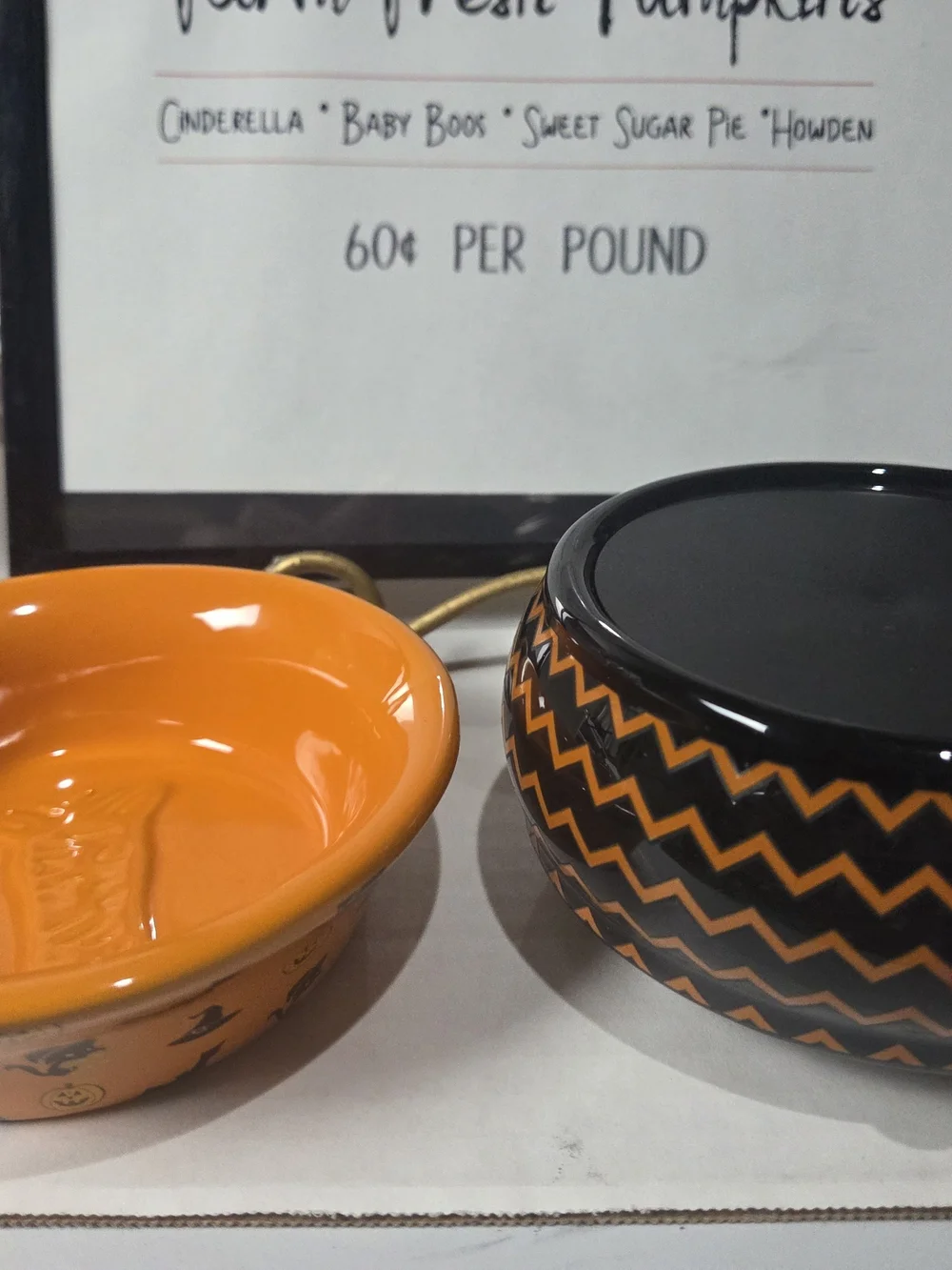 Pink Zebra Orange & Black Halloween Ceramic Warmer - Bat and Chevron Design